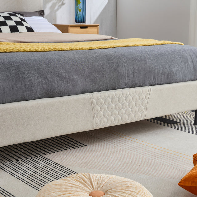 King Size Bed Frame, Modern Upholstered Platform Bed Frame with LED Lights and Height Adjustable Headboard, No Box Spring Needed/Easy Assembly/Pack in 1-Box/Noise-Free (Off white, King)