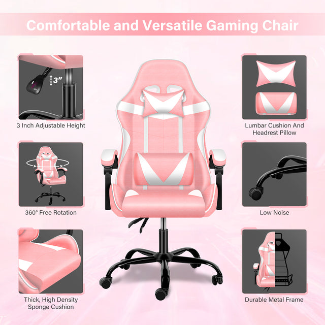 YSSOA Racing Video Backrest and Seat Height Recliner Gaming Office High Back Computer Ergonomic Adjustable Swivel Chair, Without footrest, Pink/White