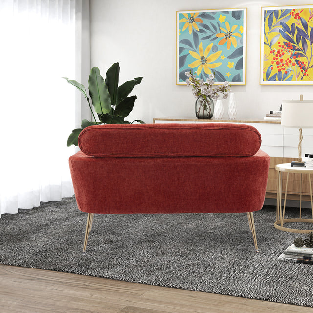 51"W Modern Chenille Loveseat Small Sofa Small Mini Room Couch Two-Seater Sofa With 2 Throw Pillows Gold Metal Legs for Small Space Office Studio Apartment Bedroom, Terracotta Chenille