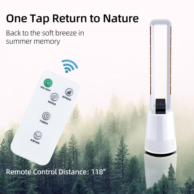 Simple Deluxe 38 inch Tower Fan, 3 Speeds & 15 Hours Timer, 45 ° Oscillating Bladeless Fan, with Remote Control, Air Circulator Fan for Room, White