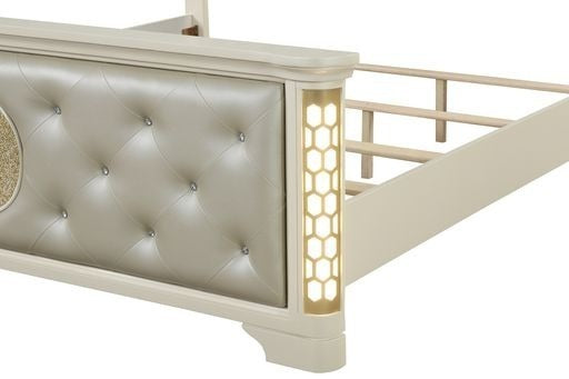 Jasmine King 6 Pc Unique LED Vanity Bedroom Set made with Wood in Beige