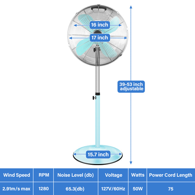 16 Inch High Velocity Stand Fan, Adjustable Heights, 75°Oscillating, Low Noise, Quality Made Fan with 3 Settings Speeds, Heavy Duty Metal for Industrial, Commercial, Residential, Color: Green