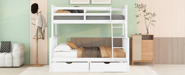 Twin-Over-Full Bunk Bed with Ladders and Two Storage Drawers (White) ( old sku:LT000165AAK)