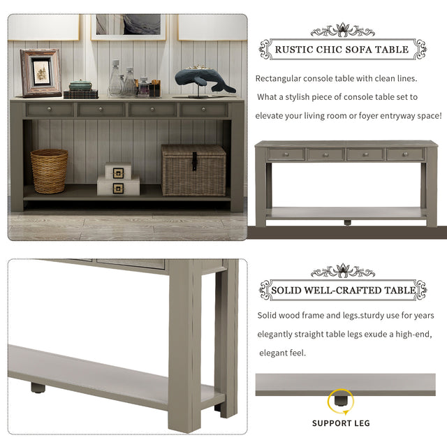 TREXM Console Table for Entryway Hallway Sofa Table with Storage Drawers and Bottom Shelf (Khaki)