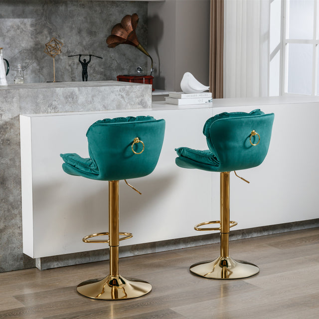 A&A Furniture,Swivel Bar Stools Set of 2, Velvet Counter Height Adjustable Barstools, Dining Bar Chairs Upholstered Modern Bar Stool for Kitchen Island, Cafe, Bar Counter, Dining Room(Green)