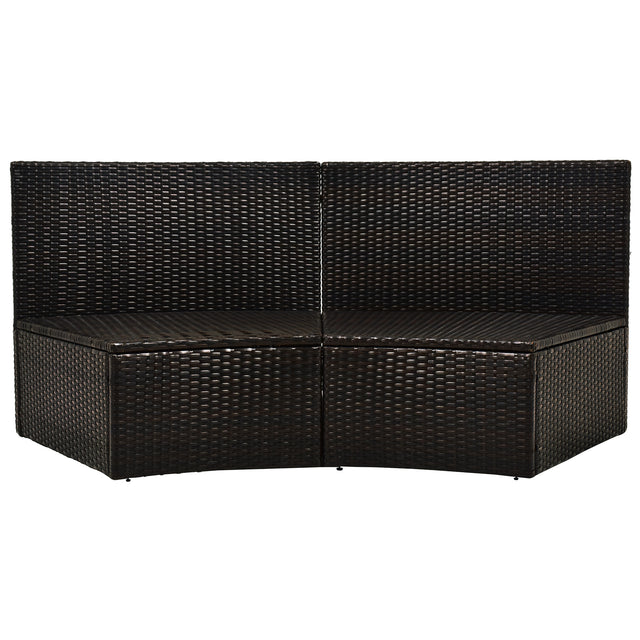 TOPMAX 4-Piece Patio Furniture Sets, Outdoor Half-Moon Sectional Furniture Wicker Sofa Set with Two Pillows and Coffee Table, Blue Cushions+Brown Wicker