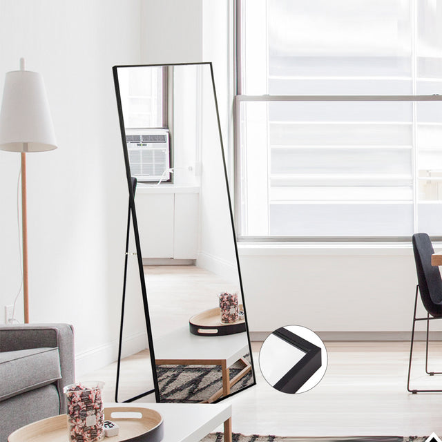 Miro 1500 400-b Full Length Mirror Floor Mirror Hanging Standing or Leaning, Bedroom Mirror Wall-Mounted Mirror with Black Aluminum Alloy Frame, 59" x 15.7"