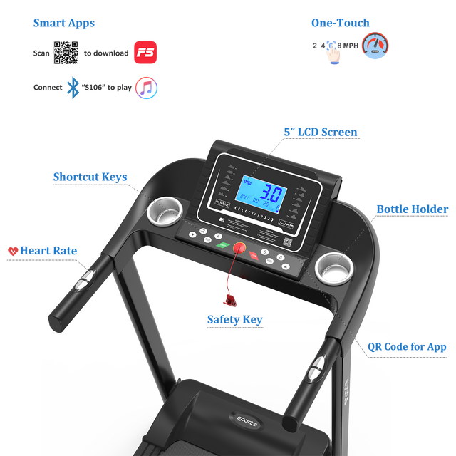 Fitshow App Home Foldable Treadmill with Incline, Folding Treadmill for Home Workout, Electric Walking Treadmill Machine 5" LCD Screen 250 LB Capacity Bluetooth Music