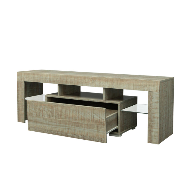 TV Stand with LED RGB Lights,Flat Screen TV Cabinet, Gaming Consoles - in Lounge Room, Living Room and Bedroom,GREY OAK