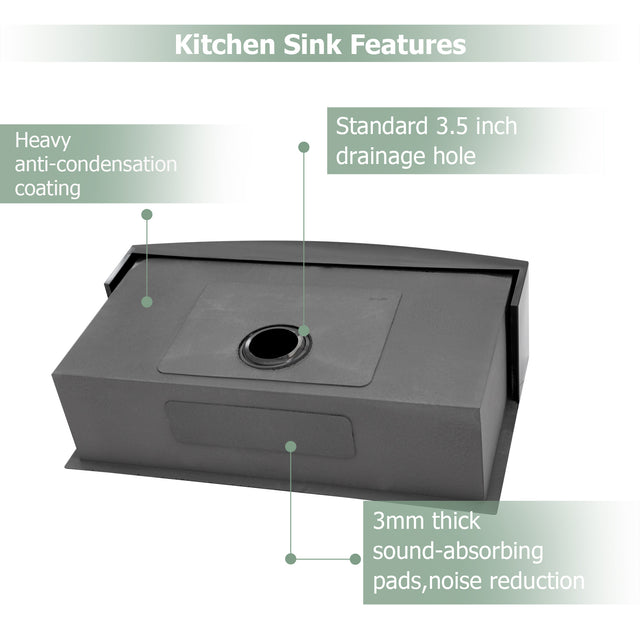 30 Farmhouse Sink - 30 Inch Kitchen Sink Gunmetal Black Single Bowl Apron Front Farmhouse Sink 18 Gauge Stainless Steel Farm Sink