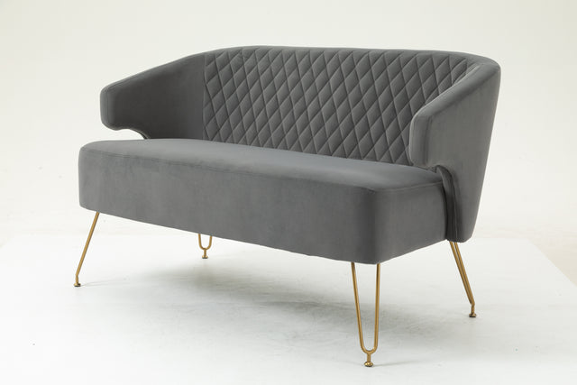 Twin Size Love seat Accent Sofa with Golden Metal Legs, Living Room Sofa with Tufted Backrest, 600 Pounds Weight Capacity