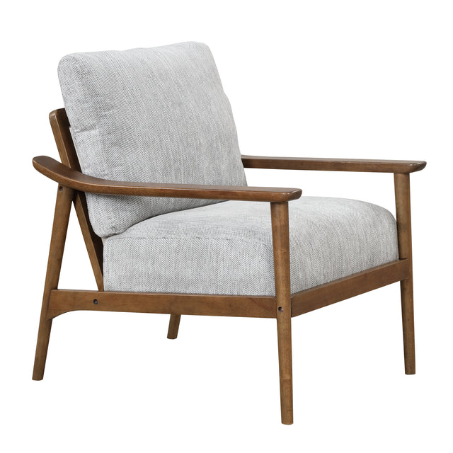 【EAT 3.17】Mid Century Modern Chair with Solid Wood Frame,Arm Chair with Vertical Slatted Back,Thick Pad Upholstered Accent Chair for Living Room, Brown