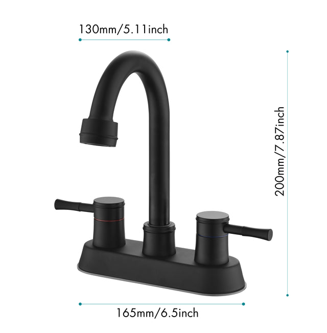 4 Inch 2 Handle Centerset Matte Black Lead-Free Bathroom Faucet, with Copper Pop Up Drain and 2 Water Supply Lines