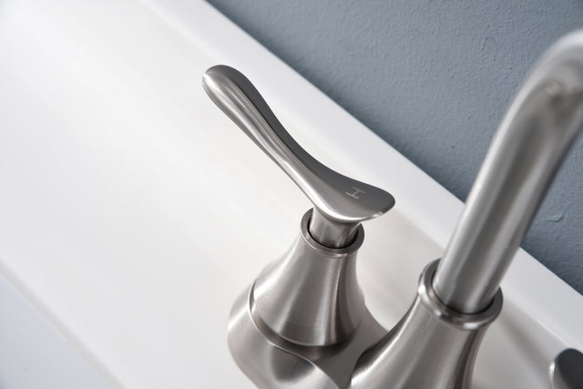 2-Handle 4-Inch Brushed Nickel Bathroom Faucet, Bathroom Vanity Sink Faucets with Pop-up Drain and Supply Hoses