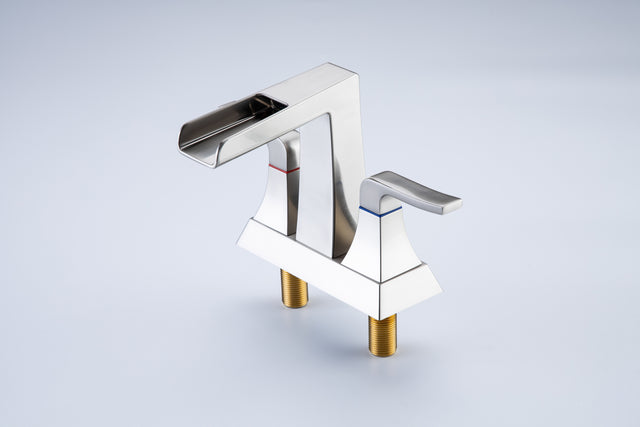 2-Handle Lavatory Faucet Brushed Nickel Bathroom Sink Faucet with Metal Pop-up Drain and Faucet Supply Lines