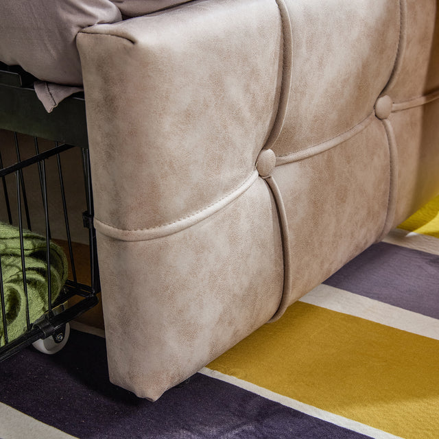 Upholstered Storage Bed Frame with 4 Drawers and Adjustable Headboard, Square Stitched Button Tech cloth, Platform Beds Frame with Wood Slat Support, No Box Spring Needed, Queen Size, Beige