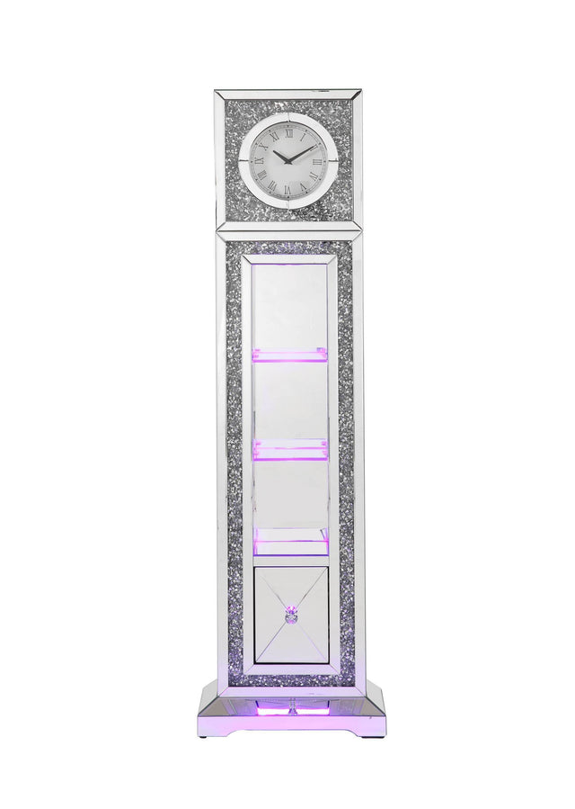 ACME Noralie GRANDFATHER CLOCK W/LED Mirrored & Faux Diamonds AC00354