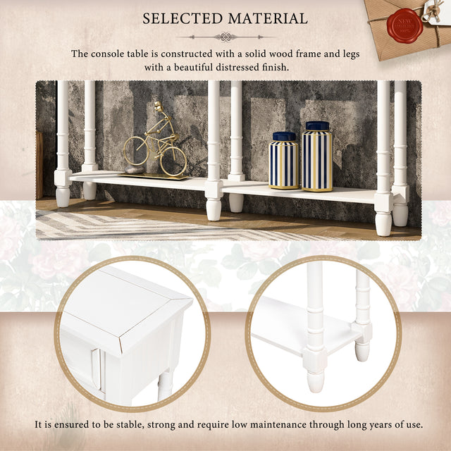 TREXM Console Table Sofa Table Easy Assembly with Two Storage Drawers and Bottom Shelf for Living Room, Entryway (Ivory White)