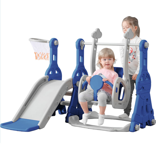 Toddler Slide and Swing Set 3 in 1, Kids Playground Climber Swing Playset with Basketball Hoops Freestanding Combination Indoor & Outdoor