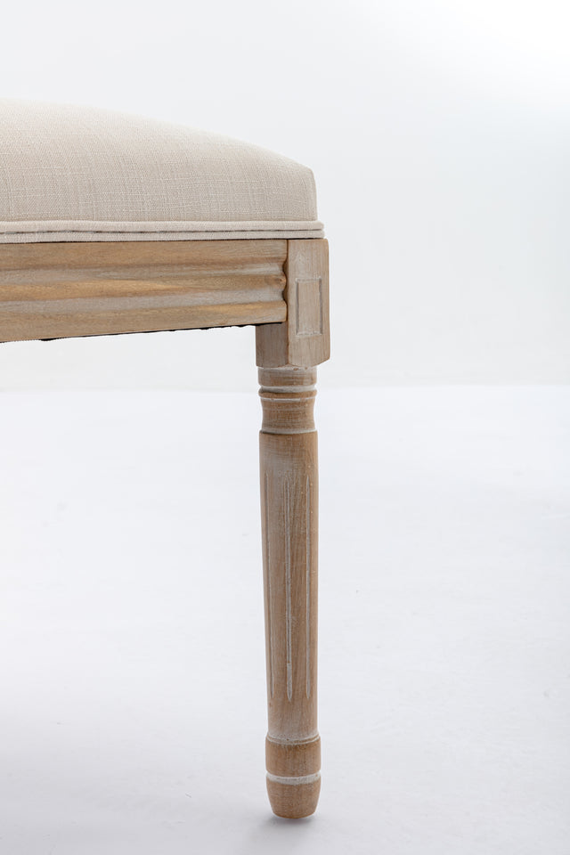 French Style Solid Wood Frame Antique Painting Linen Fabric Square Rattan Back Dining Chair,Set of 2,Cream