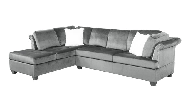 Omega L-Shaped Sectional with Ottoman in Gray Finished with Velvet Fabric