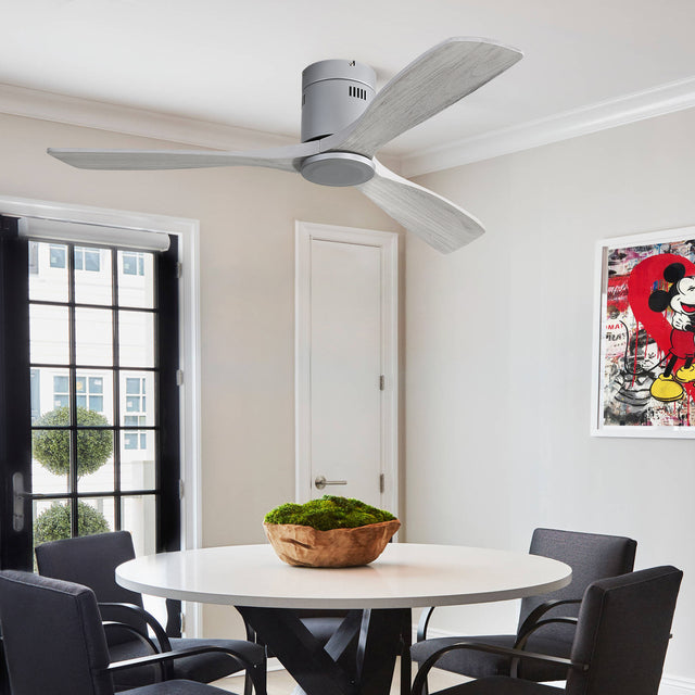 Low Profile Ceiling Fan DC 3 Carved Wood Fan Blade Noiseless Reversible Motor Remote Control Without Light