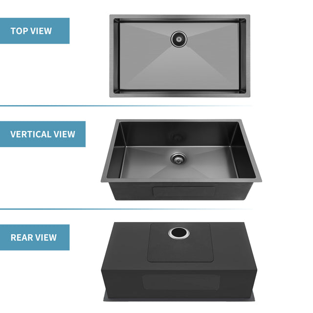 33" x 21" x 10" Undermount Kitchen Sink 16 Gauge Stainless Steel Single Bowl Kitchen Sink Gunmetal Black