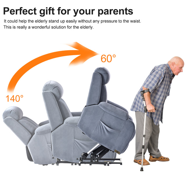 Lift Chair Recliner for Elderly Power Remote Control Recliner Sofa Relax Soft Chair Anti-skid Australia Cashmere Fabric Furniture Living Room Light Gray