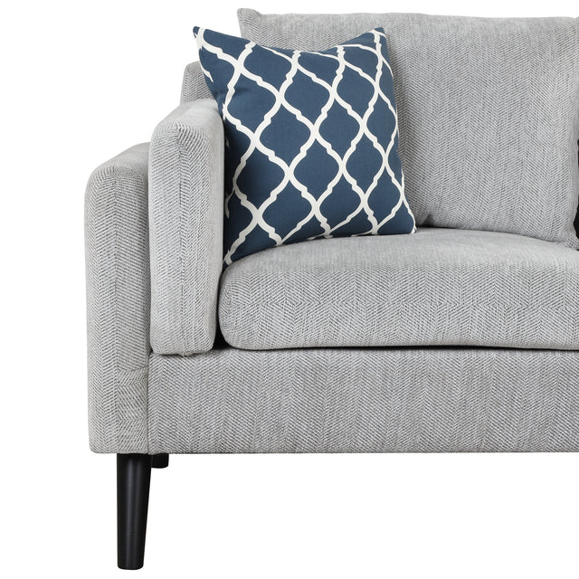 84.65" Modern Upholstered L-Shape Sofa Couch with Chaise and 2 Pillows,3-Seater Couch with rubber wood legs for Living Room,Apartment,Small Space,Light Gray