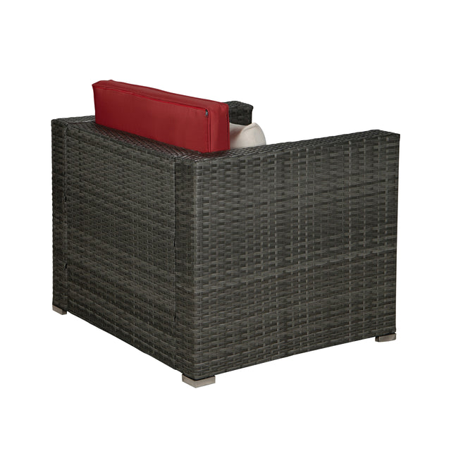 Outdoor Garden Patio Furniture 1-Piece Gray PE Rattan Wicker Sectional Red Cushioned Sofa with 1 Beige Pillow