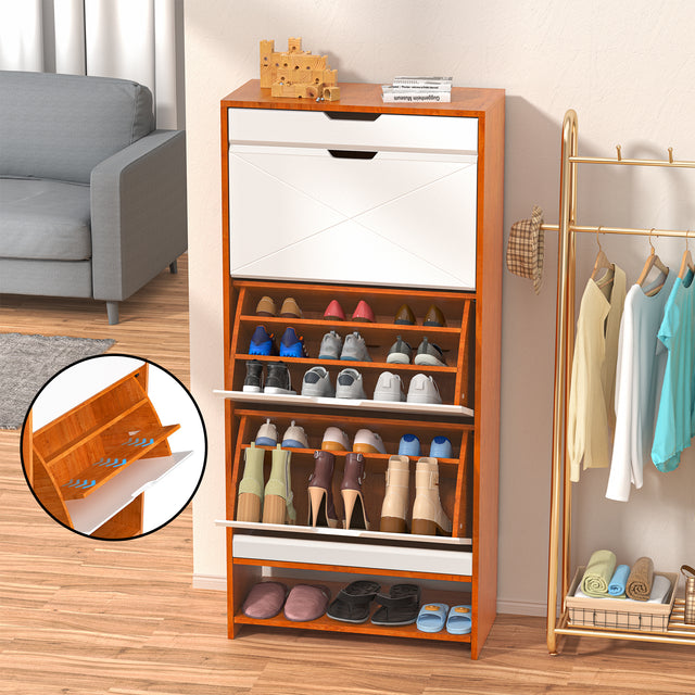 Shoe Cabinet with 3 Flip Drawers Wooden Shoe Cabinet Organizer with Adjustable Shelves Freestanding Shoe Rack Storage Cabinet for Entrance Hallway Living Room Bedroom