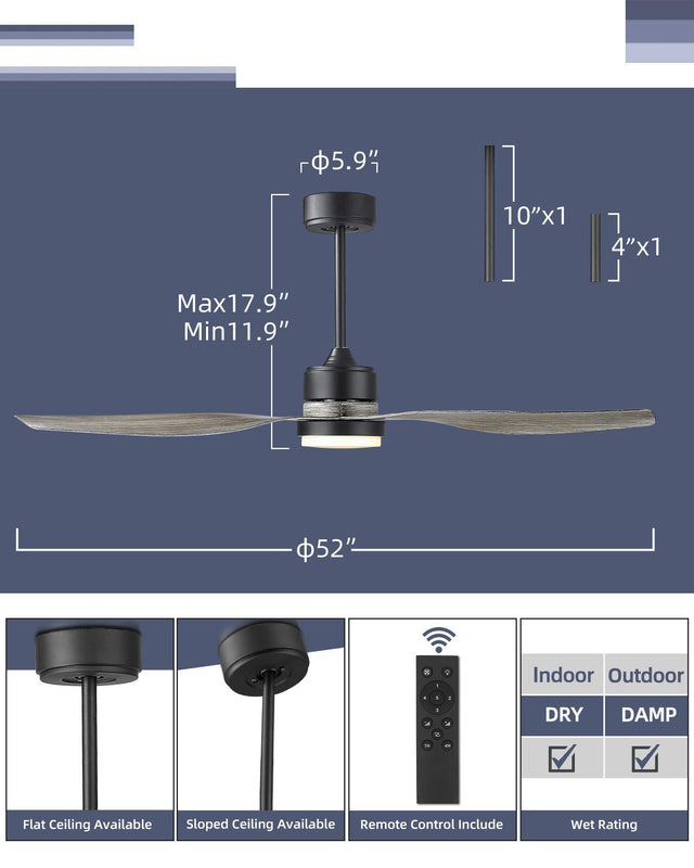 Blade LED Propeller Ceiling Fan with Remote Control 52inch(wood color)