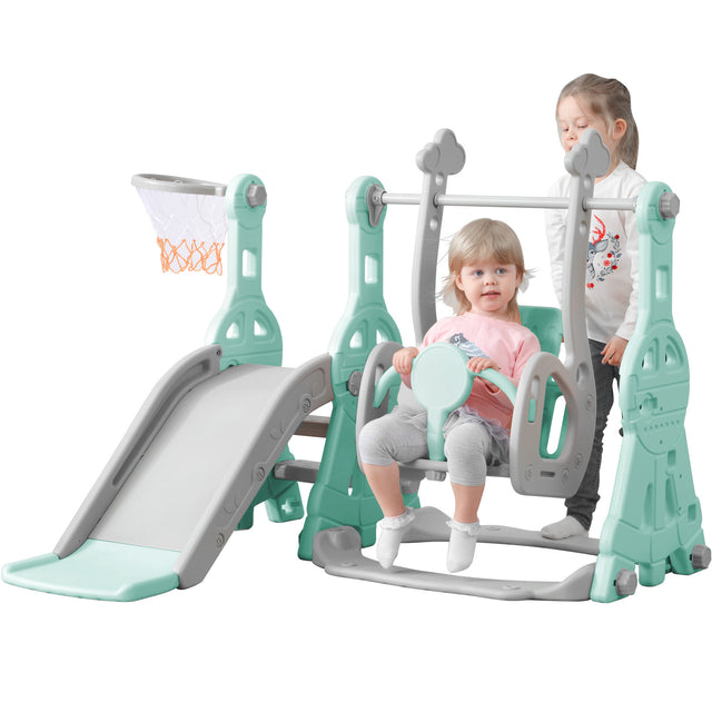 Toddler Slide and Swing Set 3 in 1, Kids Playground Climber Swing Playset with Basketball Hoops Freestanding Combination Indoor & Outdoor