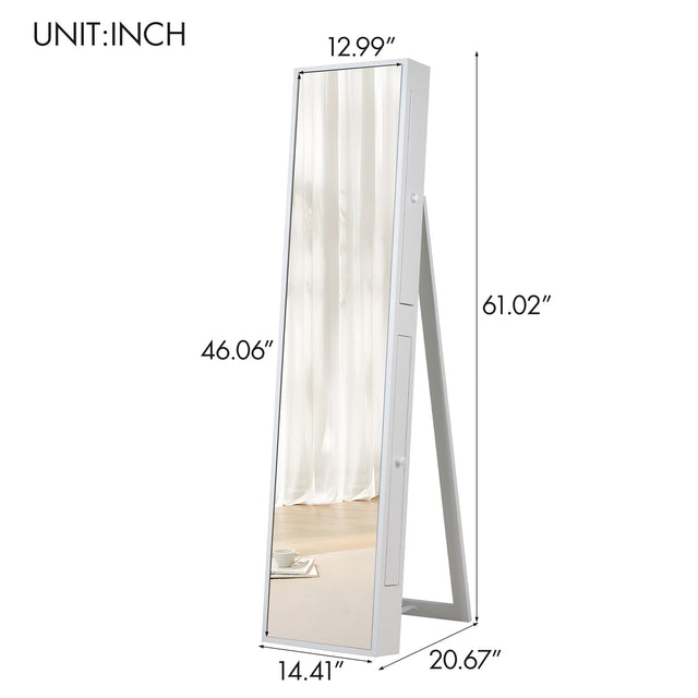 Fashion Standing Mirror Jewelry Cabinet With Two Storage Drawer