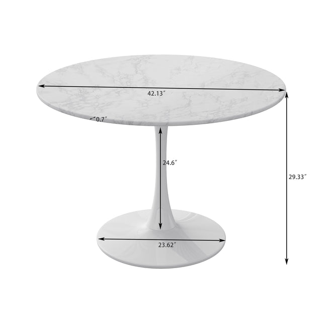 42.12"Modern Round Dining Table with Printed White Marble Table Top,Metal Base Dining Table, End Table Leisure Coffee Table