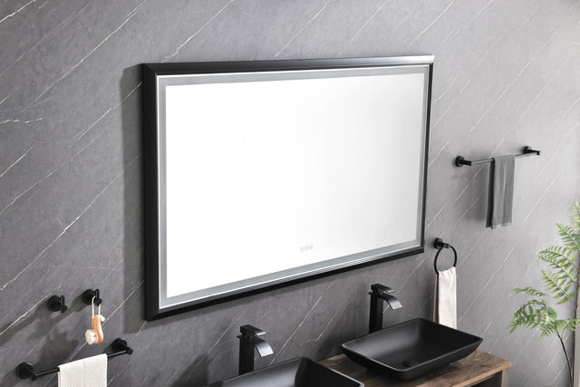 60in. W x 36in. H Oversized Rectangular Black Framed LED Mirror Anti-Fog Dimmable Wall Mount Bathroom Vanity Mirror Wall Mirror Kit For Gym And Dance Studio 36X 60