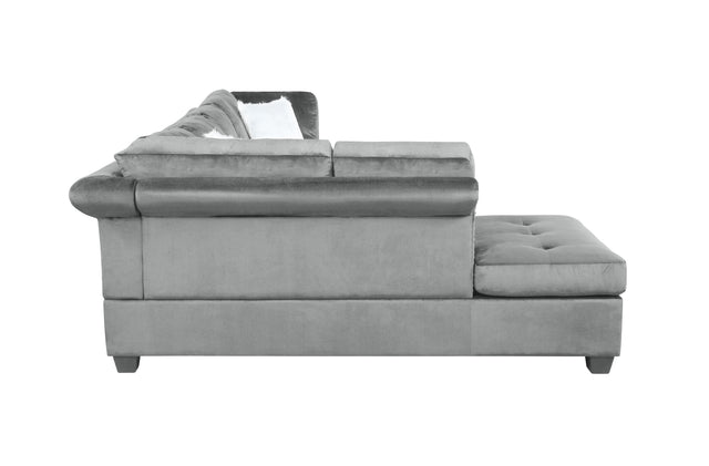 Omega L-Shaped Sectional with Ottoman in Gray Finished with Velvet Fabric