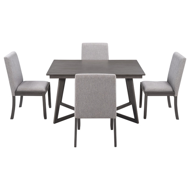 TOPMAX 5-Piece Dining Set, Wood Rectangular Table with 4 Linen Fabric Chairs, Gray