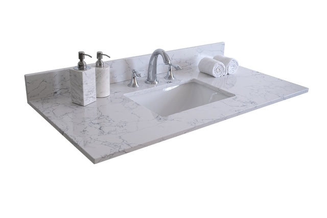 Montary 31" lightning white engineered stone vanity top backsplash