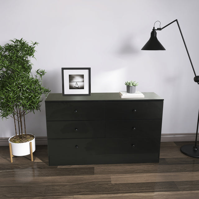 Chest of Drawers Wood Storage Cabinet with 6 Drawers-Black