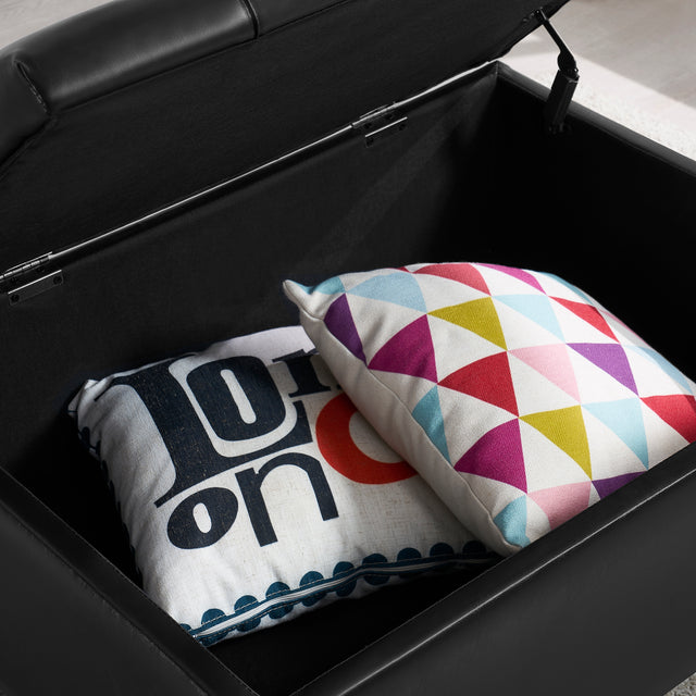 Faux Leather Upholstery Storage Ottoman Black