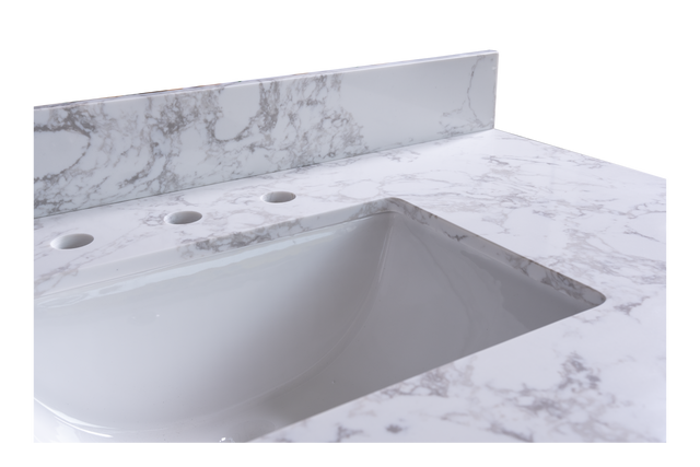 Montary 49‘’x22" bathroom stone vanity top engineered stone carrara white marble color with rectangle undermount ceramic sink and 3 faucet hole with back splash .