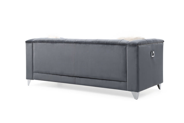 Russell Tufted Upholstery Sofa Finished in Velvet Fabric in Gray