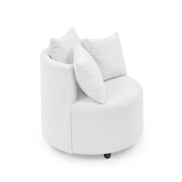 Teddy Fabric Swivel Accent Backchair Upholstered Luxury Lounge Chair for Living Room Bedroom, with Movable Wheels, Including 3 Pillows,White