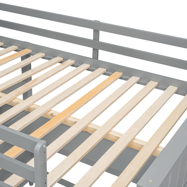 Full size Loft Bed with Drawers and Desk, Wooden Loft Bed with Shelves - Gray(OLD SKU:LT000529AAE)