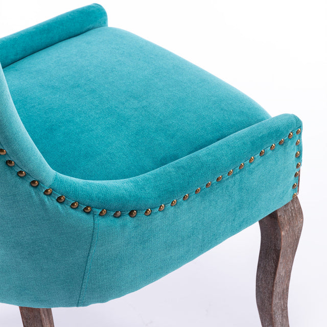 A&A Furniture,Ultra Side Dining Chair,Thickened fabric chairs with neutrally toned solid wood legs, Bronze nail head,Set of 2,Blue