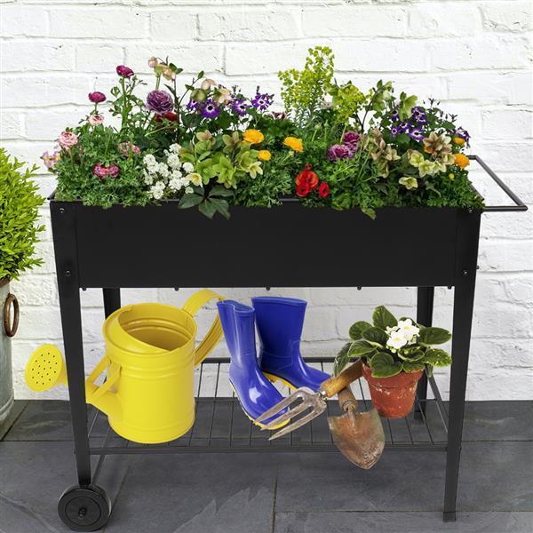 Aveyas Mobile Metal Raised Garden Bed Cart with Legs, Elevated Tall Planter Box with Wheels for Outdoor Indoors House Patio Backyard Vegetables Tomato DIY Herb Grow (Black)