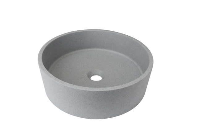 Round Concrete Vessel Bathroom Sink in Grey without Faucet and Drain