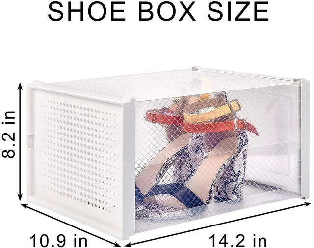 Storage Shoe Box, Foldable Clear Sneaker Display Box, Stackable Storage Bins Shoe Container Organizer, 6 Pack - White,X-Large