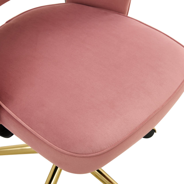 Modern Home Velvet Office Chairs, Adjustable 360 °Swivel Chair Engineering Plastic Armless Swivel Computer Chair With Wheels for Living Room, Bed Room Office Hotel Dining Room .Pink